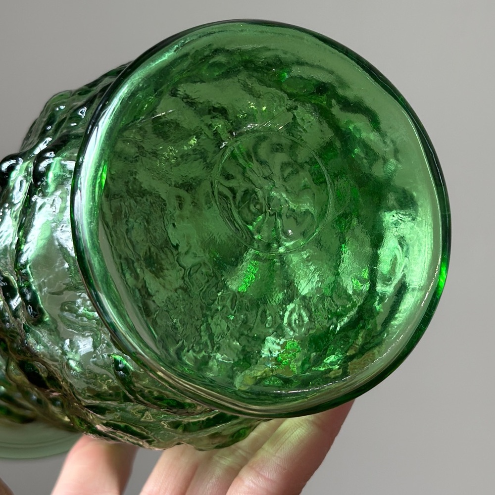 Vintage Green Glass Vase Textured Glass Flower Vase Mid Century Modern 70s - Picture 3 of 4